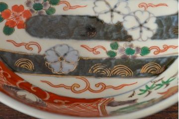 江戸期　古伊万里　色絵染付花模様　深鉢2点セット(深皿、和食器)(R-052062)