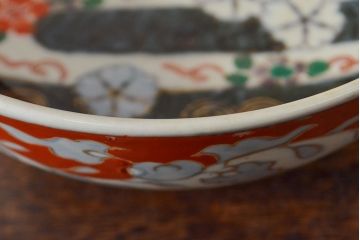 江戸期　古伊万里　色絵染付花模様　深鉢2点セット(深皿、和食器)(R-052062)