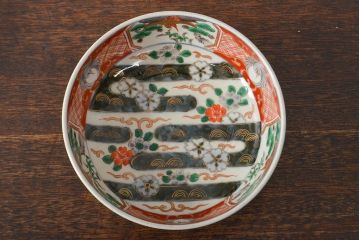江戸期　古伊万里　色絵染付花模様　深鉢2点セット(深皿、和食器)(R-052062)