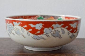 江戸期　古伊万里　色絵染付花模様　深鉢2点セット(深皿、和食器)(R-052062)