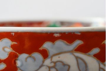 江戸期　古伊万里　色絵染付花模様　深鉢2点セット(深皿、和食器)(R-052062)