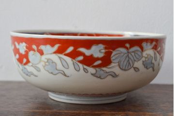 江戸期　古伊万里　色絵染付花模様　深鉢2点セット(深皿、和食器)(R-052062)