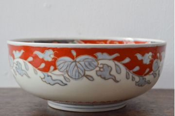 江戸期　古伊万里　色絵染付花模様　深鉢2点セット(深皿、和食器)(R-052062)