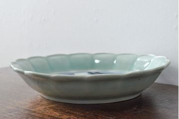 江戸期　古伊万里　大明成化年製　青磁染付色絵　九寸皿(和食器、大皿)(R-052063)
