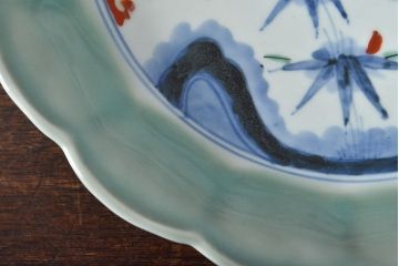 江戸期　古伊万里　大明成化年製　青磁染付色絵　九寸皿(和食器、大皿)(R-052063)