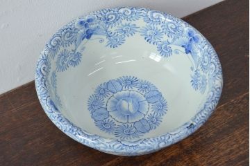 幕末〜明治　伊万里焼　線描き染付　深鉢(深皿、和食器)(R-052064)