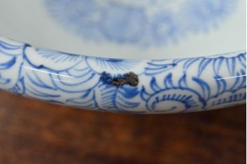 幕末〜明治　伊万里焼　線描き染付　深鉢(深皿、和食器)(R-052064)