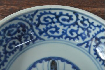 江戸期　古伊万里　蛸唐草文染付　なます皿3枚セット(中皿、和食器)(R-052066)