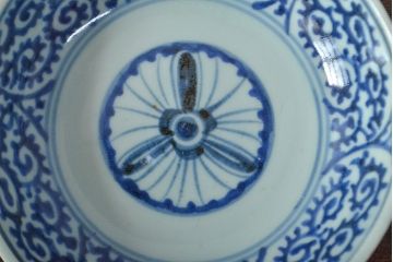 江戸期　古伊万里　蛸唐草文染付　なます皿3枚セット(中皿、和食器)(R-052066)