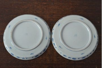江戸期　古伊万里　四花文染付　六寸皿2枚セット(和食器、中皿)(R-052069)