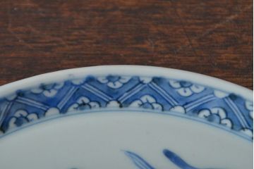 江戸期　古伊万里　四花文染付　六寸皿2枚セット(和食器、中皿)(R-052069)