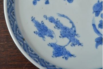 江戸期　古伊万里　四花文染付　六寸皿2枚セット(和食器、中皿)(R-052069)