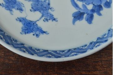 江戸期　古伊万里　四花文染付　六寸皿2枚セット(和食器、中皿)(R-052069)