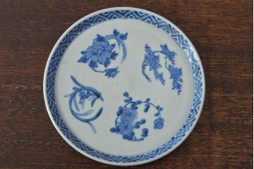 江戸期　古伊万里　四花文染付　六寸皿2枚セット(和食器、中皿)(R-052070)