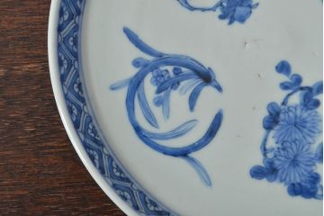 江戸期　古伊万里　四花文染付　六寸皿2枚セット(和食器、中皿)(R-052070)