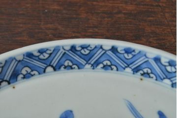 江戸期　古伊万里　四花文染付　六寸皿2枚セット(和食器、中皿)(R-052071)
