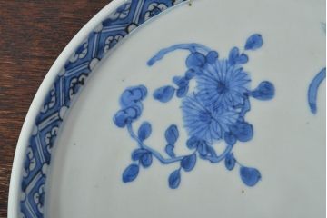 江戸期　古伊万里　四花文染付　六寸皿2枚セット(和食器、中皿)(R-052071)