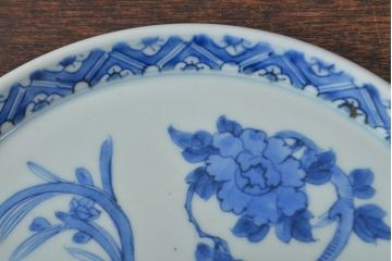 江戸期　古伊万里　四花文染付　六寸皿2枚セット(和食器、中皿)(R-052072)
