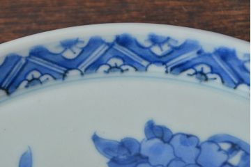 江戸期　古伊万里　四花文染付　六寸皿2枚セット(和食器、中皿)(R-052072)