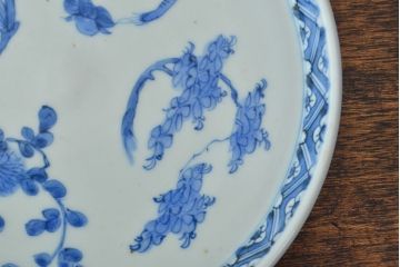 江戸期　古伊万里　四花文染付　六寸皿2枚セット(和食器、中皿)(R-052072)