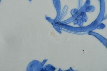 江戸期　古伊万里　四花文染付　六寸皿2枚セット(和食器、中皿)(R-052072)