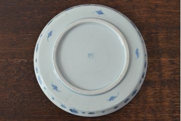 江戸期　古伊万里　四花文染付　六寸皿2枚セット(和食器、中皿)(R-052072)
