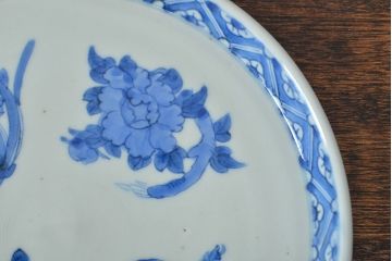 江戸期　古伊万里　四花文染付　六寸皿2枚セット(和食器、中皿)(R-052073)