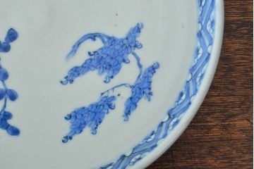 江戸期　古伊万里　四花文染付　六寸皿2枚セット(和食器、中皿)(R-052073)