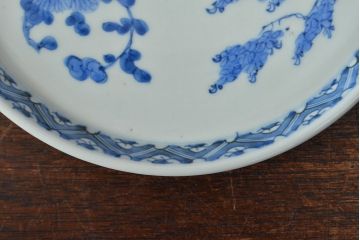 江戸期　古伊万里　四花文染付　六寸皿2枚セット(和食器、中皿)(R-052073)