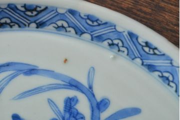 江戸期　古伊万里　四花文染付　六寸皿2枚セット(和食器、中皿)(R-052073)