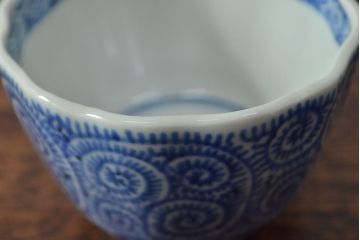 幕末〜明治　伊万里焼　蛸唐草文染付　蕎麦猪口3個セット(和食器)(R-052074)