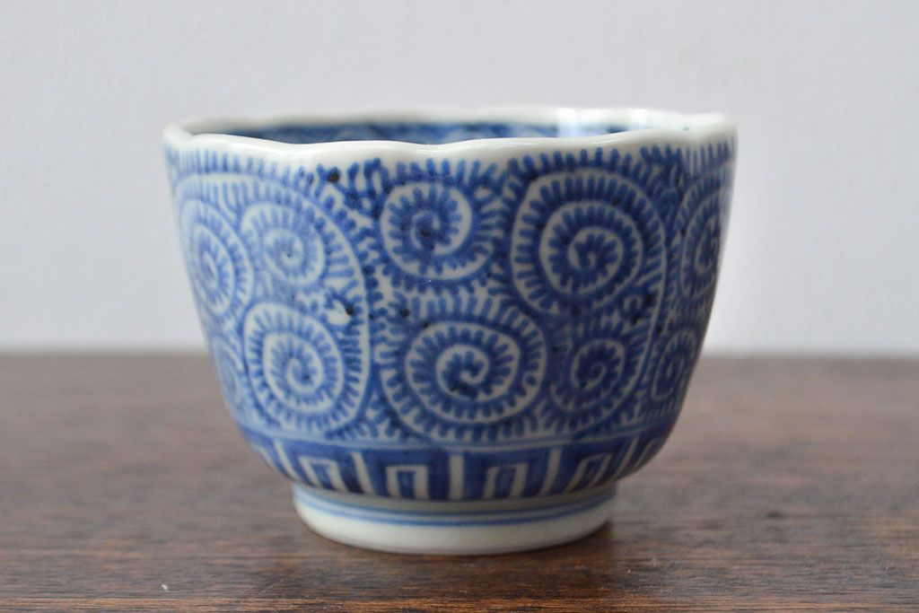 幕末〜明治　伊万里焼　蛸唐草文染付　蕎麦猪口3個セット(和食器)(R-052074)