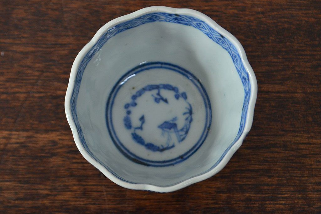 幕末〜明治　伊万里焼　蛸唐草文染付　蕎麦猪口3個セット(和食器)(R-052075)