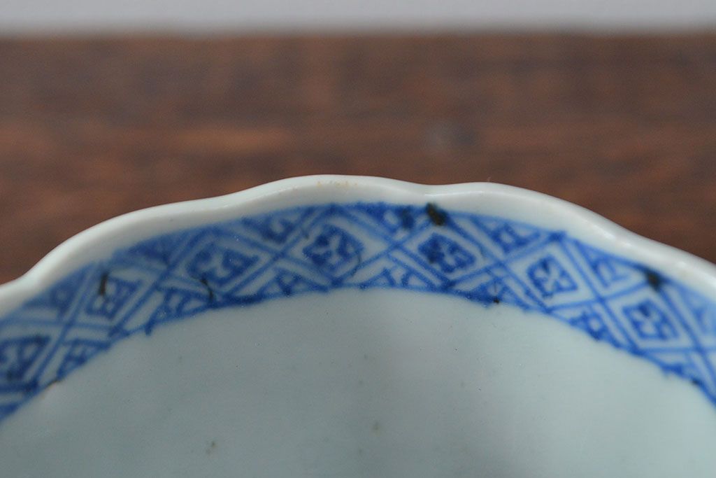 幕末〜明治　伊万里焼　蛸唐草文染付　蕎麦猪口3個セット(和食器)(R-052075)