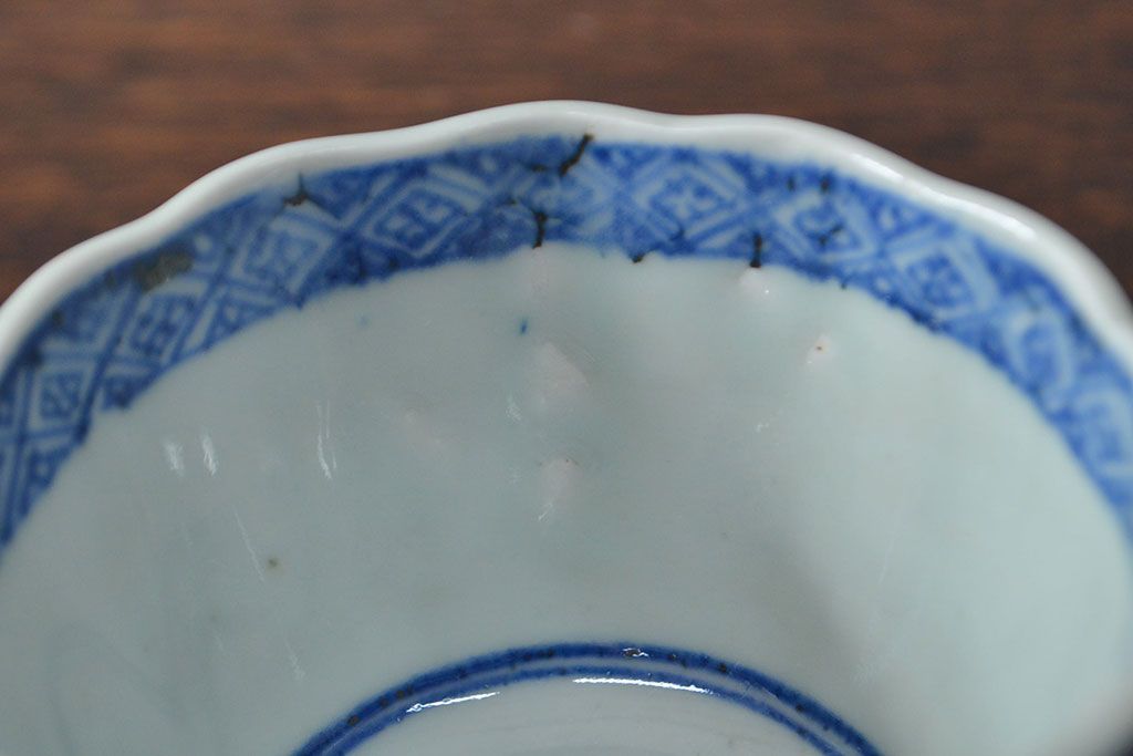 幕末〜明治　伊万里焼　蛸唐草文染付　蕎麦猪口3個セット(和食器)(R-052075)