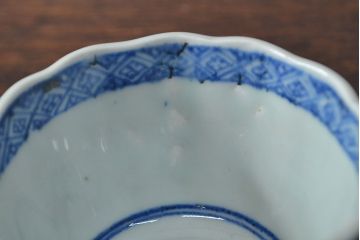 幕末〜明治　伊万里焼　蛸唐草文染付　蕎麦猪口3個セット(和食器)(R-052075)