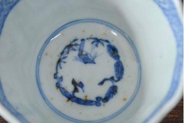 幕末〜明治　伊万里焼　蛸唐草文染付　蕎麦猪口3個セット(和食器)(R-052076)