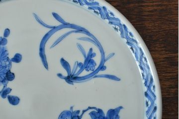 江戸期　古伊万里　四花文染付　六寸皿2枚セット(和食器、中皿)(R-052077)