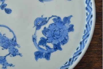 江戸期　古伊万里　四花文染付　六寸皿2枚セット(和食器、中皿)(R-052077)