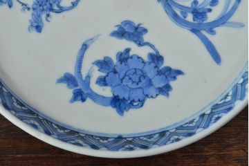 江戸期　古伊万里　四花文染付　六寸皿2枚セット(和食器、中皿)(R-052078)