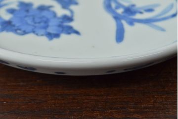 江戸期　古伊万里　四花文染付　六寸皿2枚セット(和食器、中皿)(R-052078)