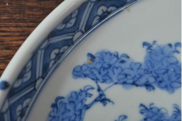 江戸期　古伊万里　四花文染付　六寸皿2枚セット(和食器、中皿)(R-052078)