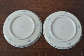江戸期　古伊万里　四花文染付　六寸皿2枚セット(和食器、中皿)(R-052079)