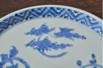 江戸期　古伊万里　四花文染付　六寸皿2枚セット(和食器、中皿)(R-052079)
