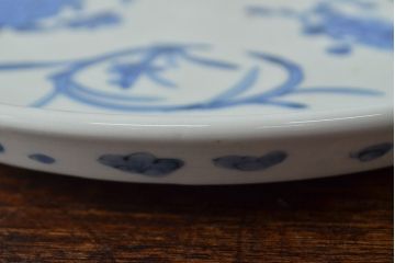 江戸期　古伊万里　四花文染付　六寸皿2枚セット(和食器、中皿)(R-052079)