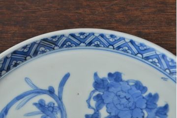 江戸期　古伊万里　四花文染付　六寸皿2枚セット(和食器、中皿)(R-052080)