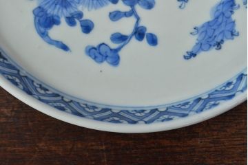 江戸期　古伊万里　四花文染付　六寸皿2枚セット(和食器、中皿)(R-052080)