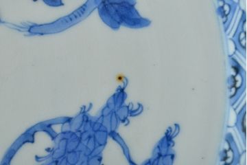 江戸期　古伊万里　四花文染付　六寸皿2枚セット(和食器、中皿)(R-052080)