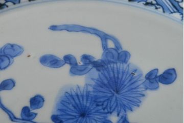 江戸期　古伊万里　四花文染付　六寸皿2枚セット(和食器、中皿)(R-052081)