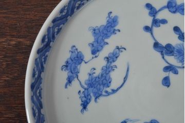 江戸期　古伊万里　四花文染付　六寸皿2枚セット(和食器、中皿)(R-052081)